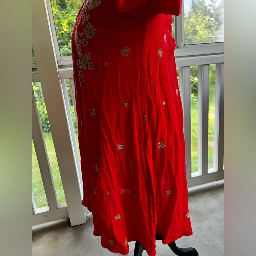 Free People Red Sweet Tennessee Mini Embroidered Women's Dress with pockets - Picture 4 of 11